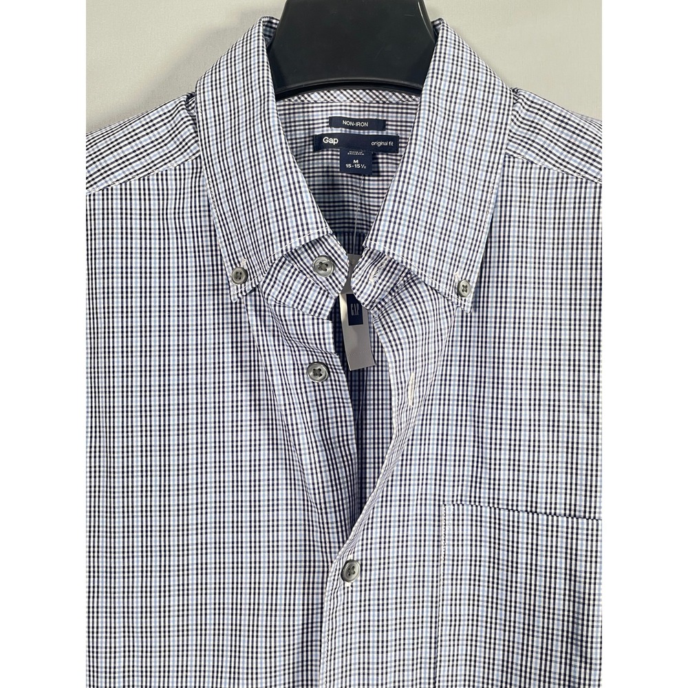 Gap Mens Original Fit Non-Iron Gingham Button Down Shirt Blue White M 15-15.5 - Picture 1 of 9